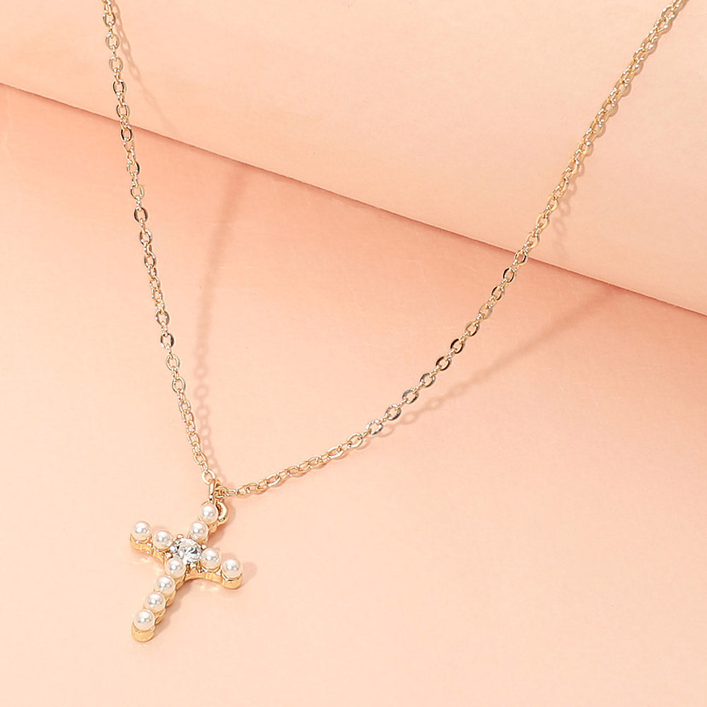 Madeline Love Cream, Gold Cross Pendant Necklace