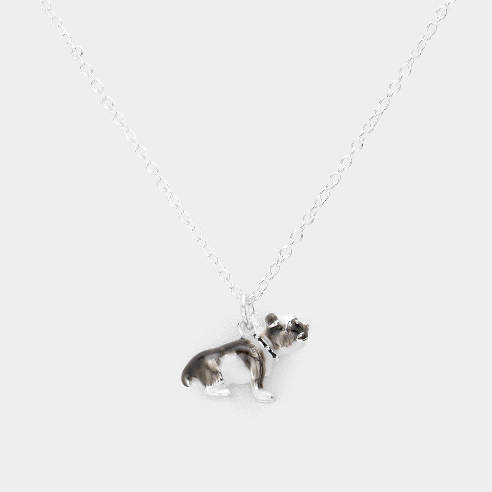 Madeline Love Black, Silver, White Enamel Dog Pendant Necklace - Jewelry