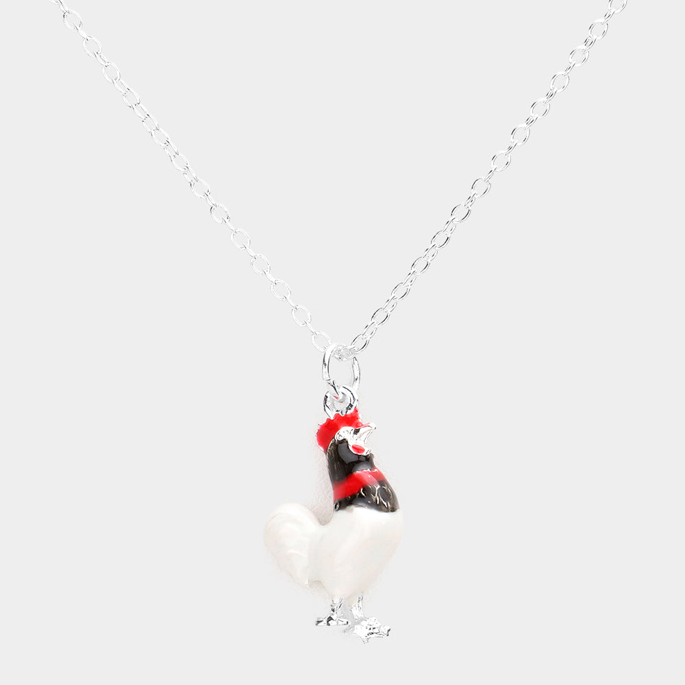 Madeline Love White 3D Rooster Pendant Necklace - Necklaces