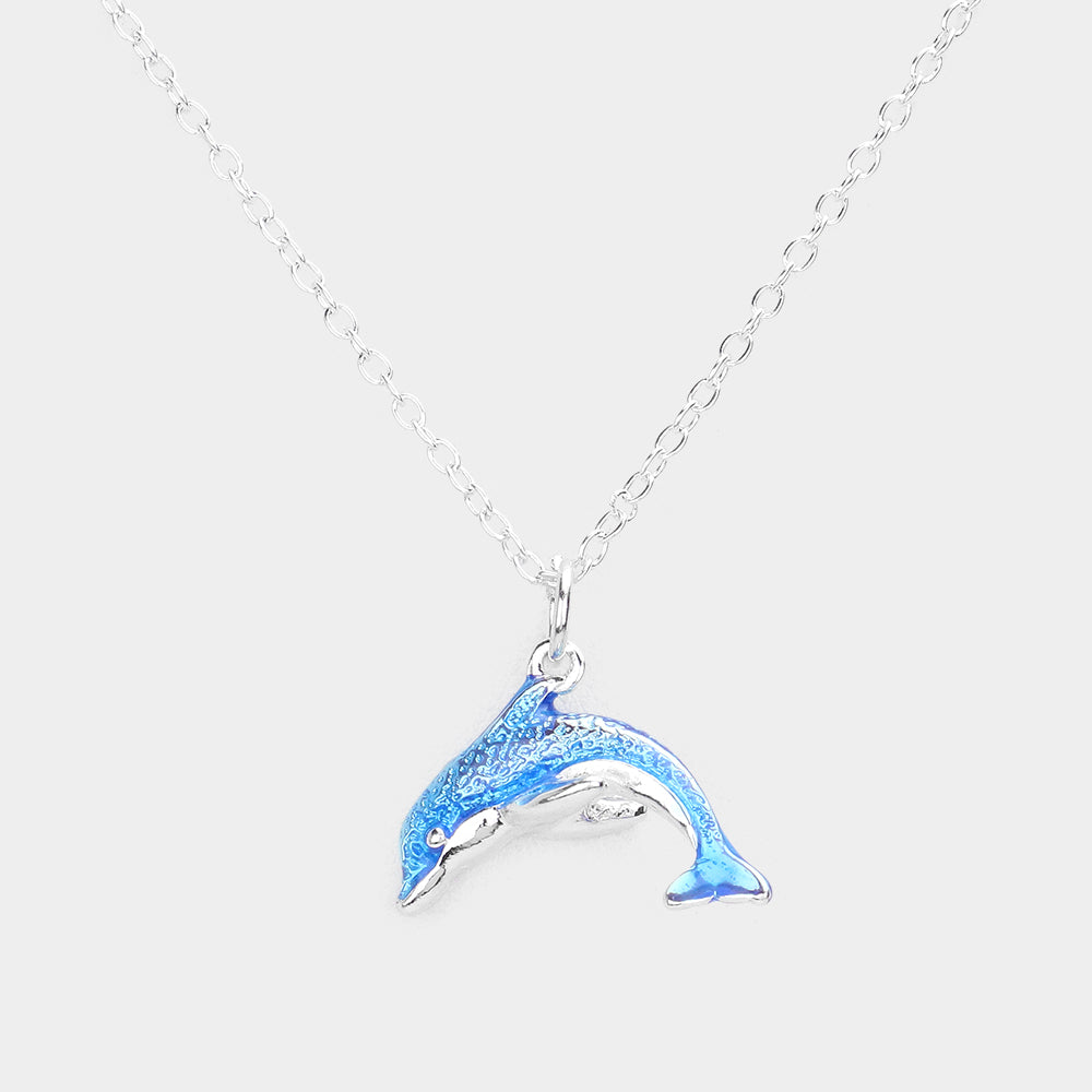Blue 3D Dolphin Pendant Necklace
