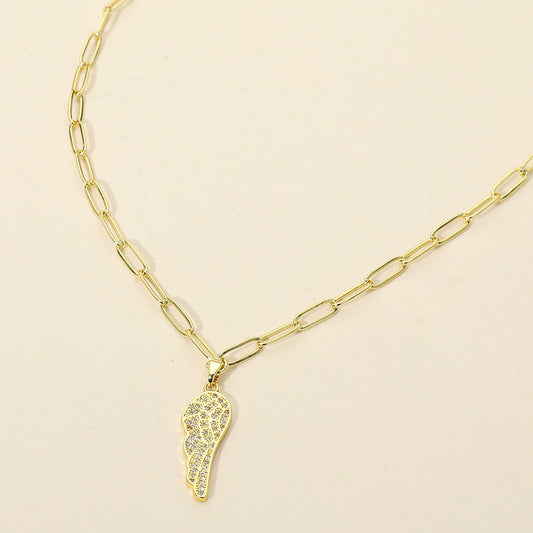 Madeline Love Gold Stainless Steel CZ Stone Paved Angel Wing Pendant Paperclip Chain Necklace - Jewelry