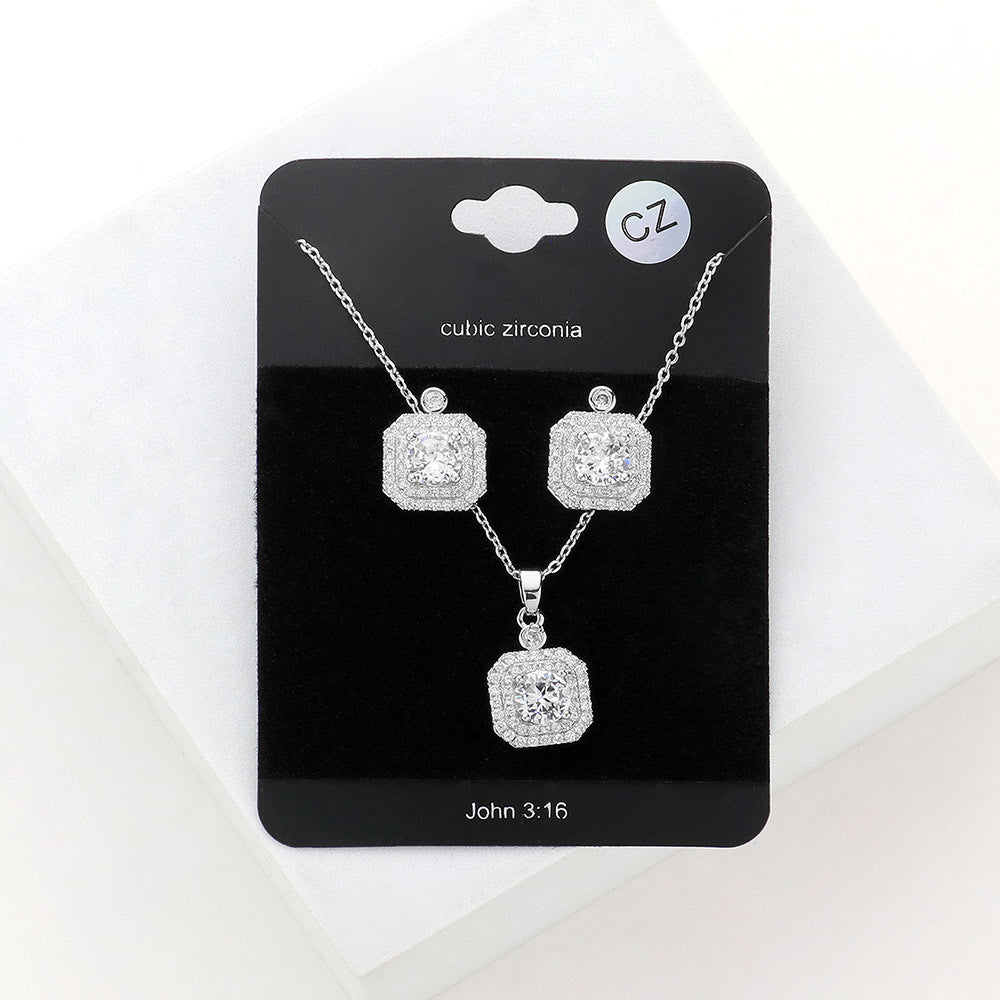 Madeline Love Rhodium CZ Round Accented Octagon Pendant Necklace - Jewelry