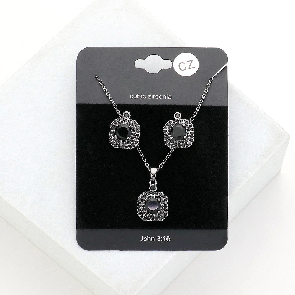 Madeline Love Jet Black CZ Round Accented Octagon Pendant Necklace - Jewelry