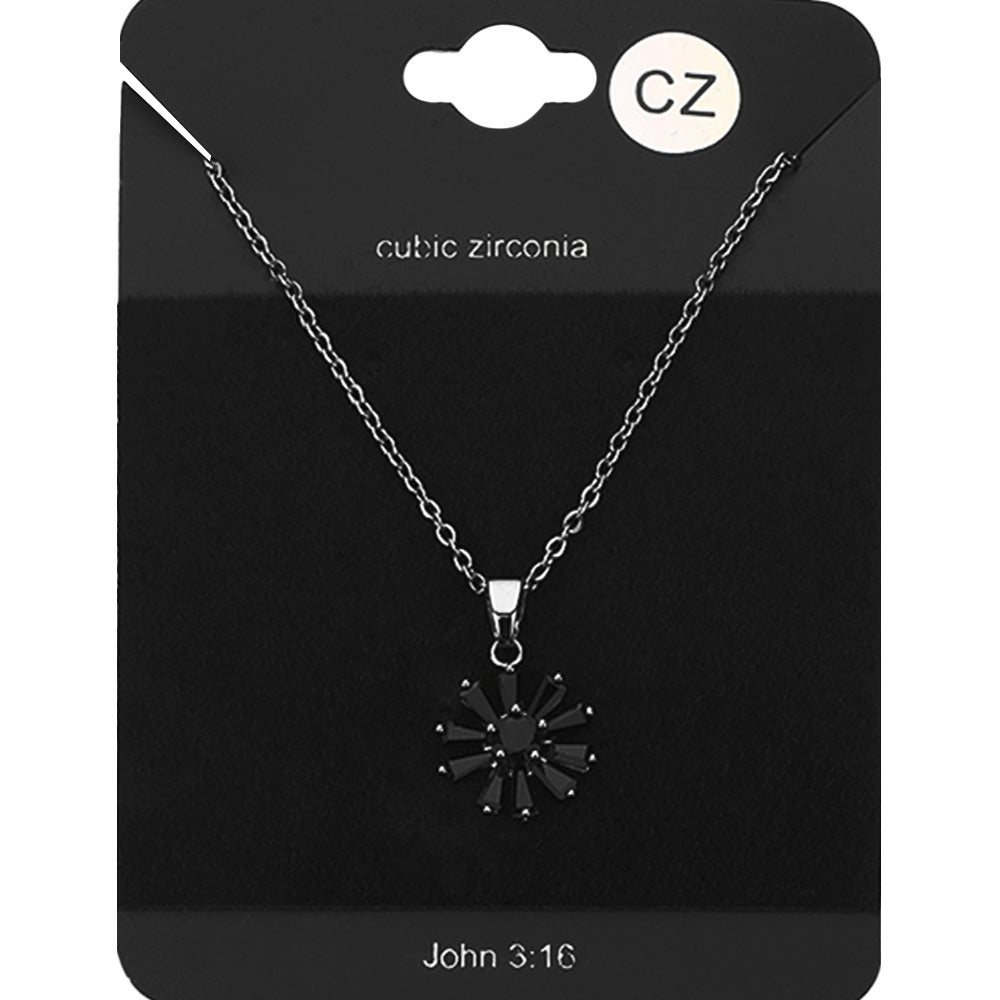 Madeline Love Jet Black CZ Flower Stone Pendant Necklace - Jewelry