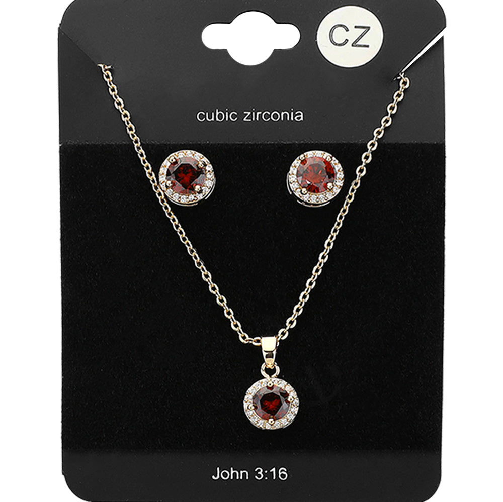 Madeline Love Clear, Gold, Siam CZ Round Stone Accented Pendant Necklace - Jewelry