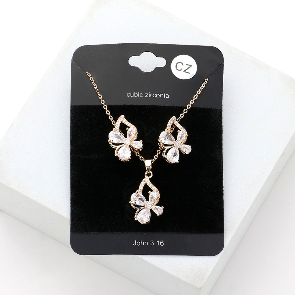 Madeline Love Clear, Gold Flower CZ Stone Accented Pendant Necklace - Jewelry