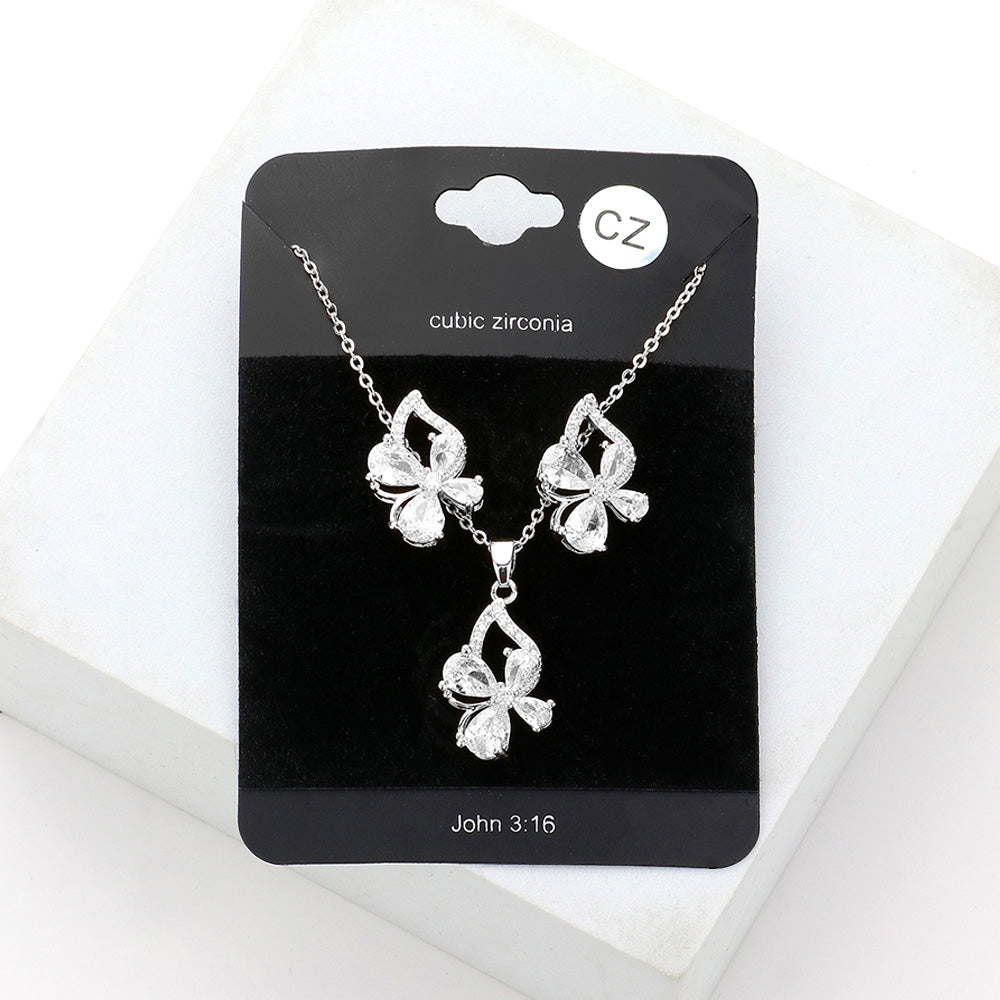 Madeline Love Clear, Rhodium Flower CZ Stone Accented Pendant Necklace - Jewelry