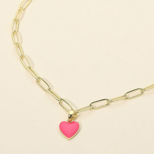 Madeline Love Gold, Pink Stainless Steel Enamel Heart Pendant Paperclip Chain Necklace - Jewelry