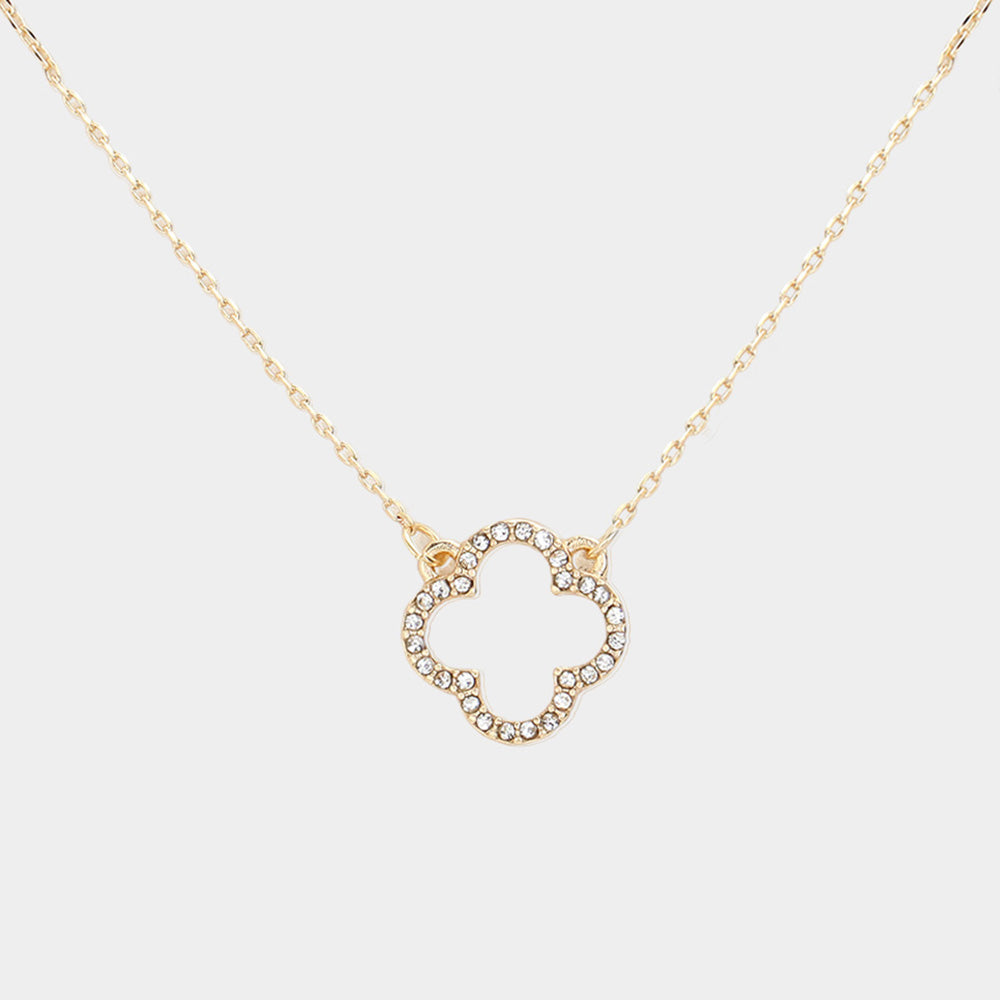 Madeline Love Gold Stone Paved Open Quatrefoil Pendant Necklace - Necklaces
