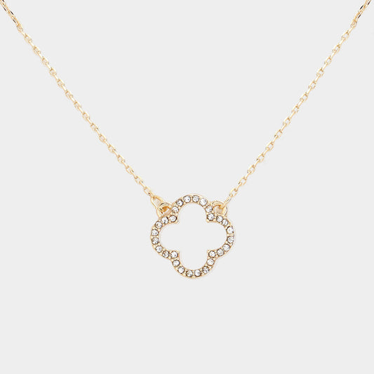 Madeline Love Gold Stone Paved Open Quatrefoil Pendant Necklace - Necklaces