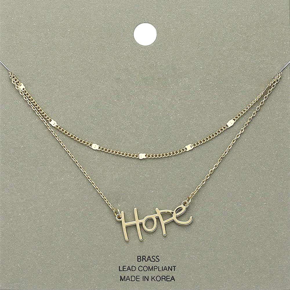 Madeline Love Gold Brass Metal Hope Pendant Layered Necklace - Necklaces