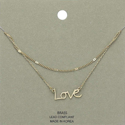 Brass Metal Love Pendant Layered Necklace