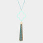 Madeline Love Mint, Worn Gold Colored Clover Metal Chain Tassel Pendant Long Necklace - Necklaces