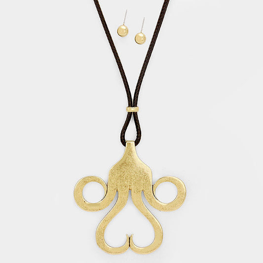 Madeline Love Gold Burnished Cord Mustache Burnished Metal Pendant Necklace - Jewelry