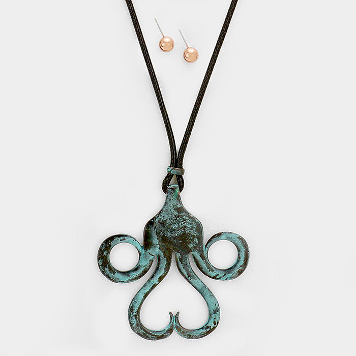 Madeline Love Patina Verdigris Cord Mustache Burnished Metal Pendant Necklace - Jewelry