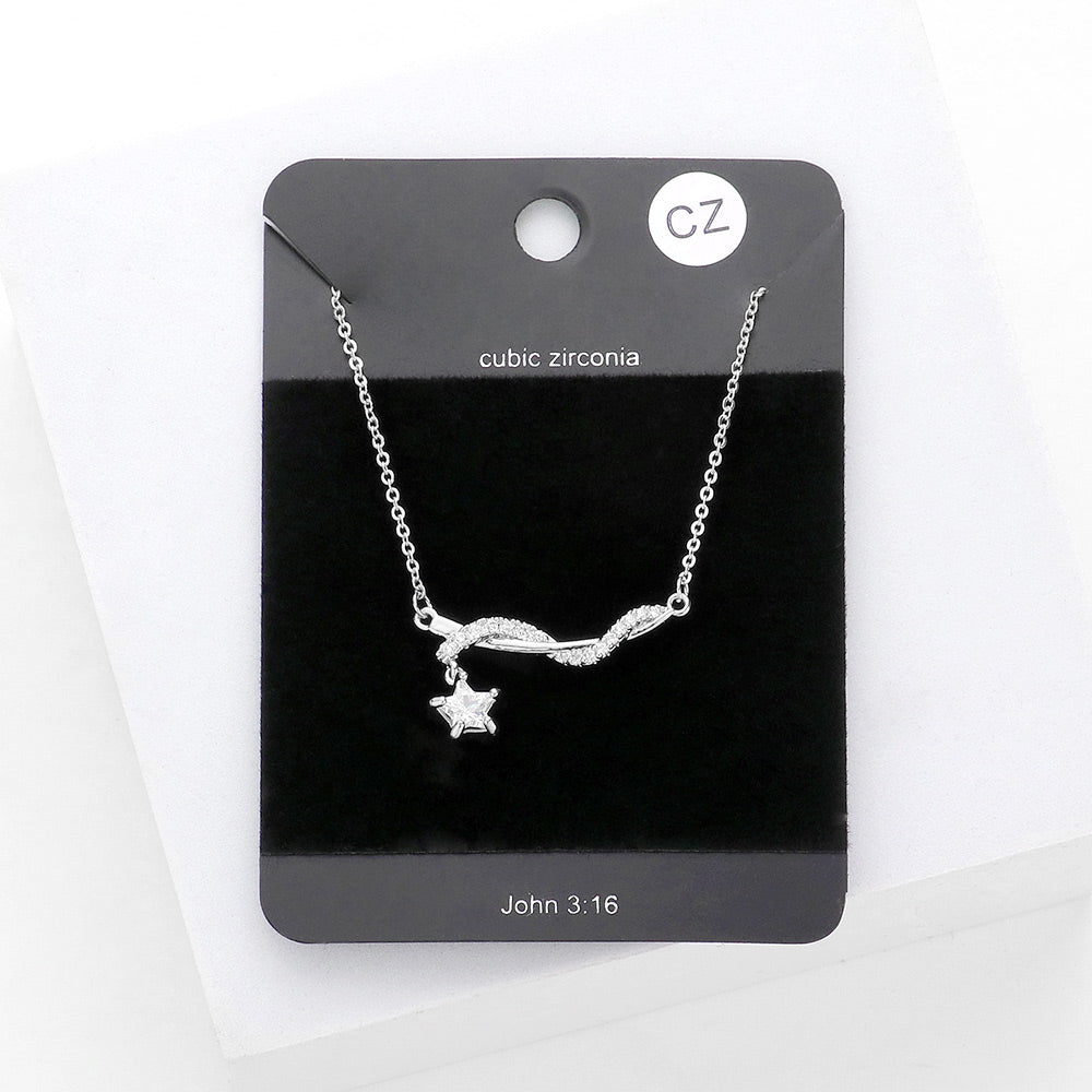 Madeline Love Rhodium CZ Star Accented Pendant Necklace - Necklaces