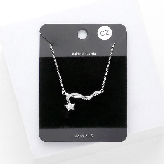 Madeline Love Rhodium CZ Star Accented Pendant Necklace - Necklaces