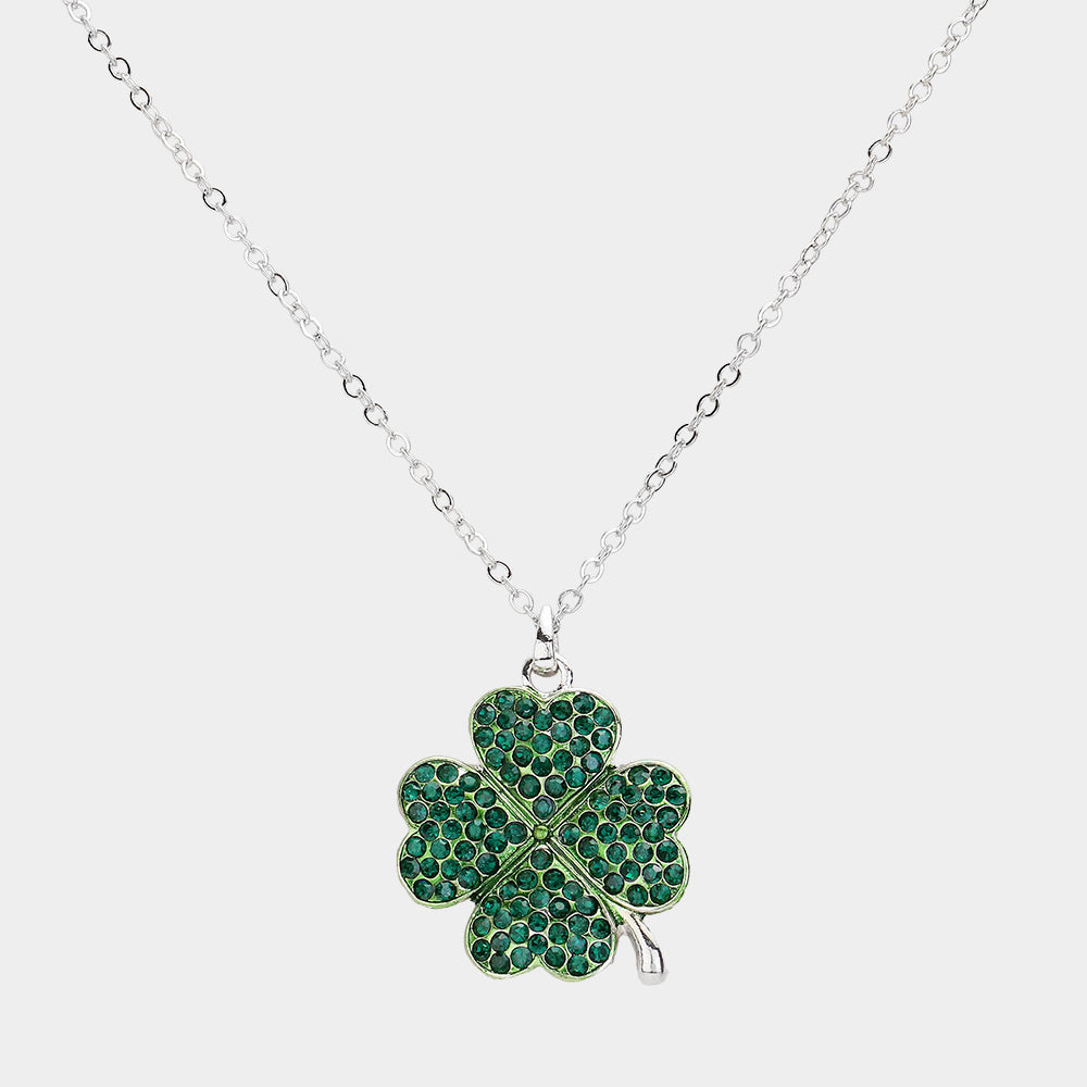 Madeline Love Emerald Crystal Paved Clover Pendant Necklace - Jewelry