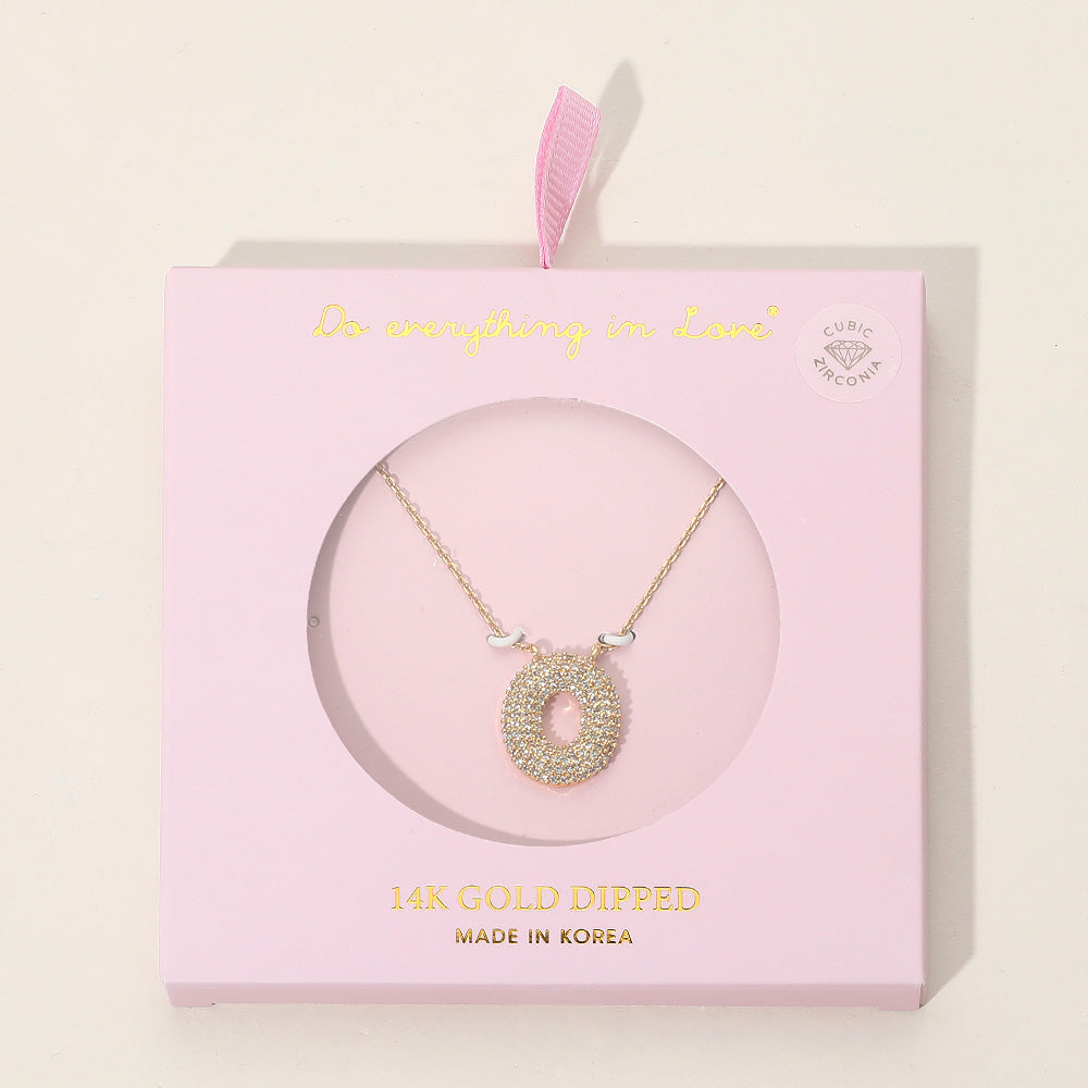 Madeline Love Gold -O- 14K Gold Dipped CZ Stone Paved Initial Monogram Pendant Necklace - Jewelry