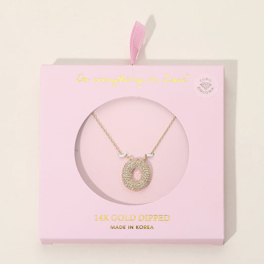 Madeline Love Gold -O- 14K Gold Dipped CZ Stone Paved Initial Monogram Pendant Necklace - Jewelry