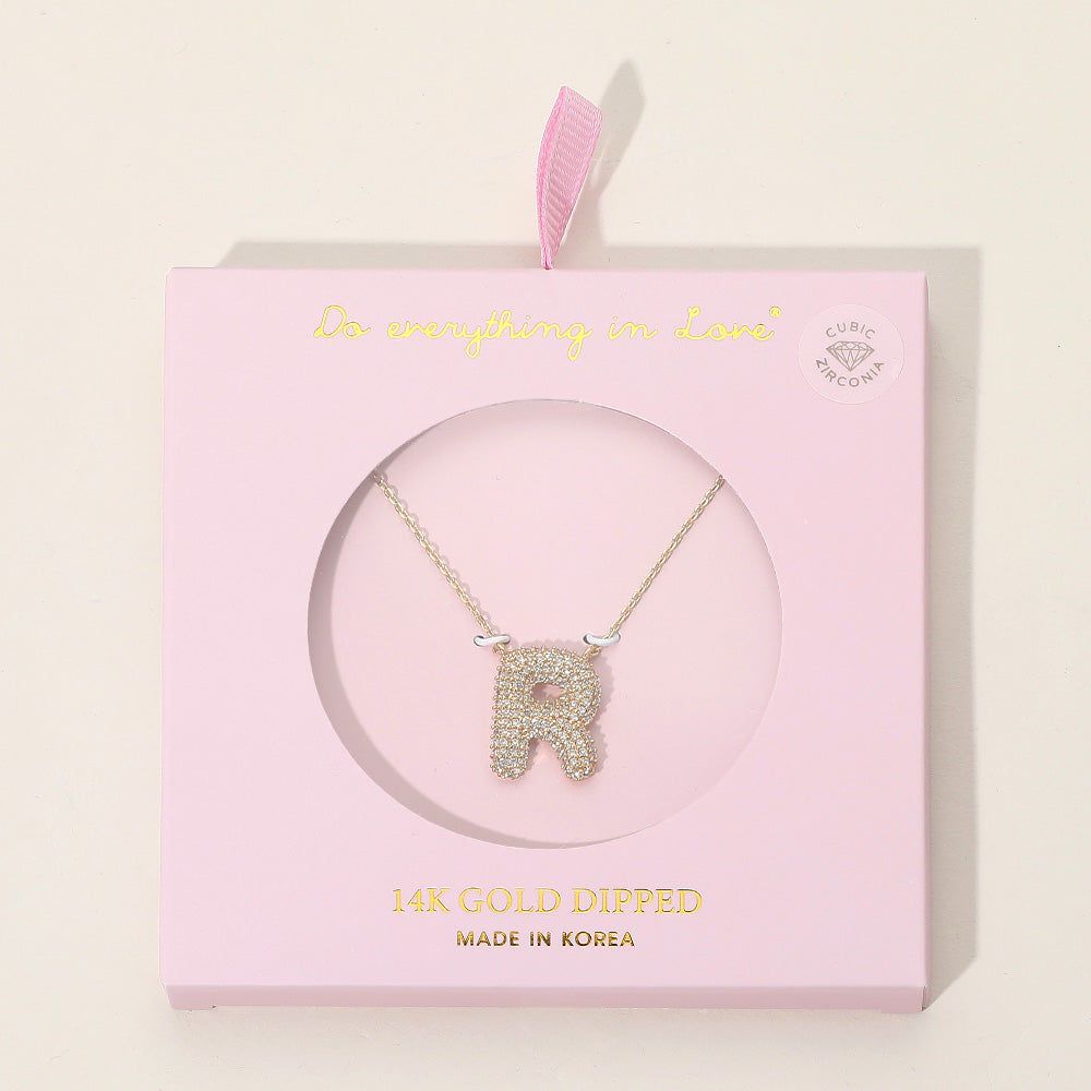 Madeline Love Gold -R- 14K Gold Dipped CZ Stone Paved Initial Monogram Pendant Necklace - Jewelry