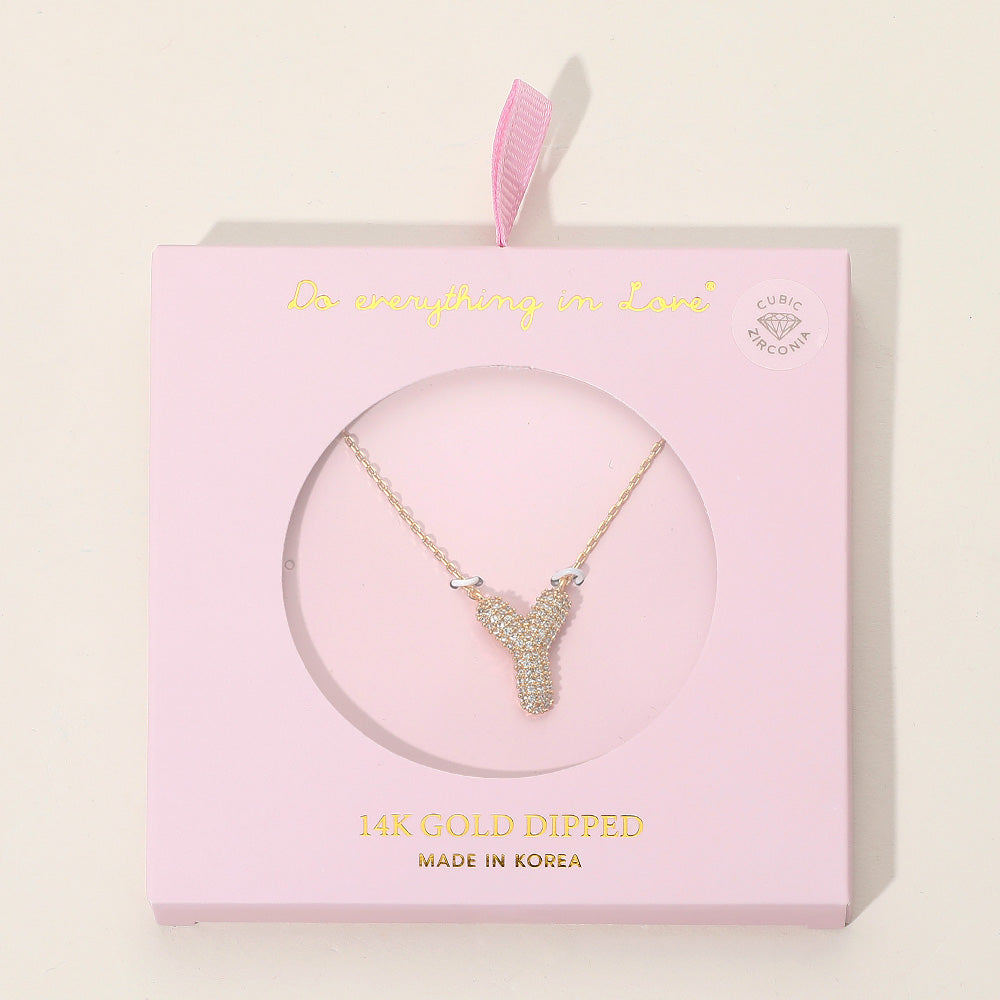 Madeline Love Gold -Y- 14K Gold Dipped CZ Stone Paved Initial Monogram Pendant Necklace - Jewelry