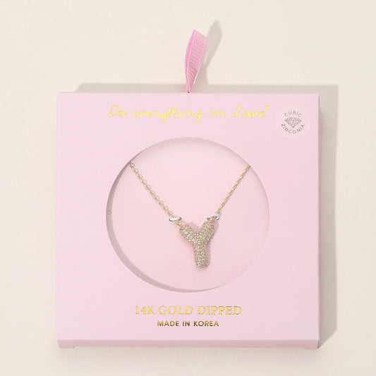 Madeline Love Gold -Y- 14K Gold Dipped CZ Stone Paved Initial Monogram Pendant Necklace - Jewelry