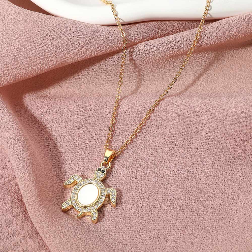 Madeline Love Gold, Mother of Pearl Stainless Steel Stone Paved Mother of Pearl Turtle Pendant Necklace - Jewelry