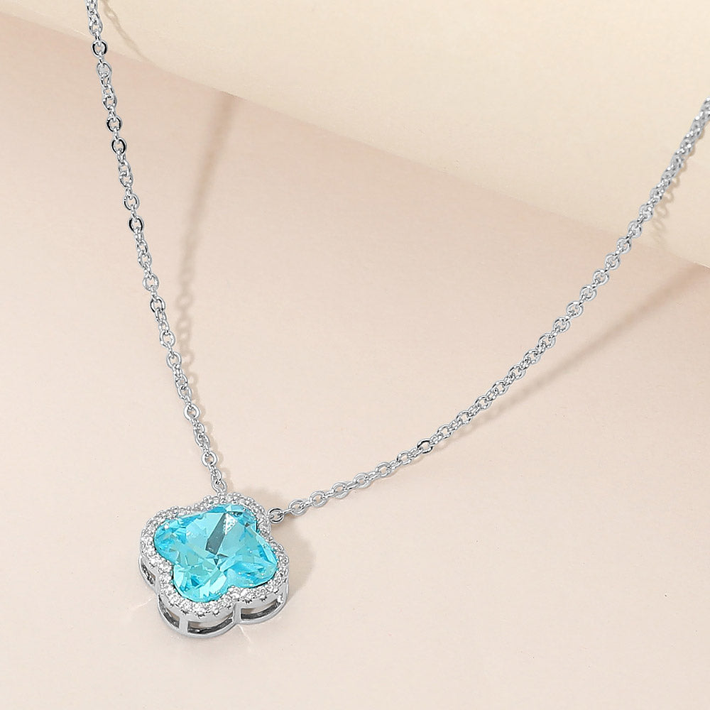 Madeline Love Aqua CZ Quatrefoil Pendant Necklace