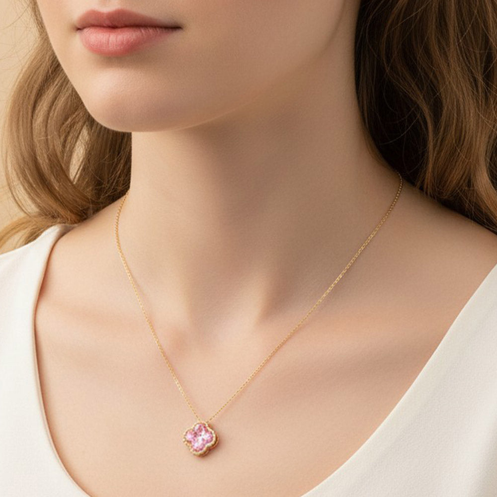 Madeline Love Pink CZ Quatrefoil Pendant Necklace