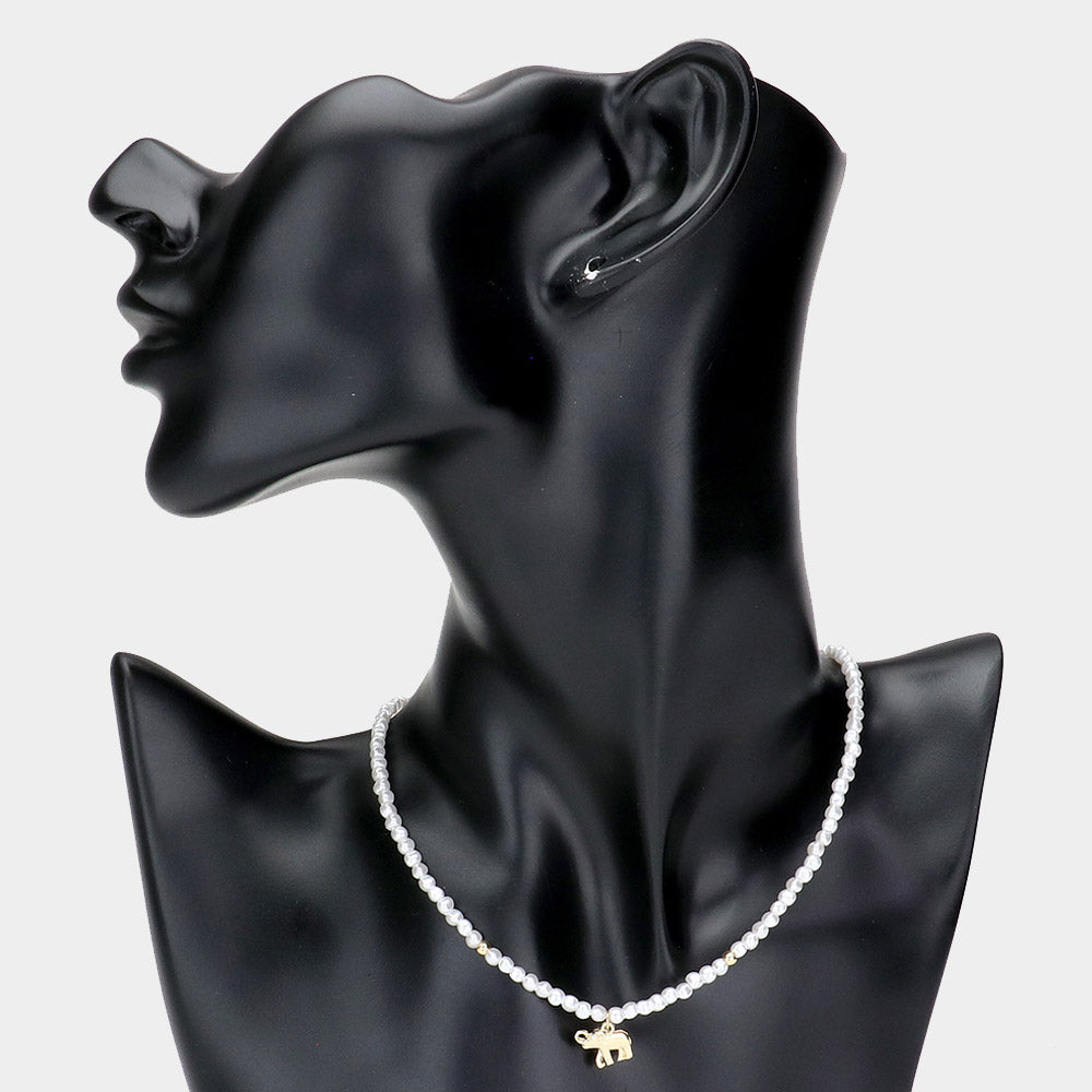 Madeline Love Cream Metal Elephant Pendant Pearl Necklace - Necklaces