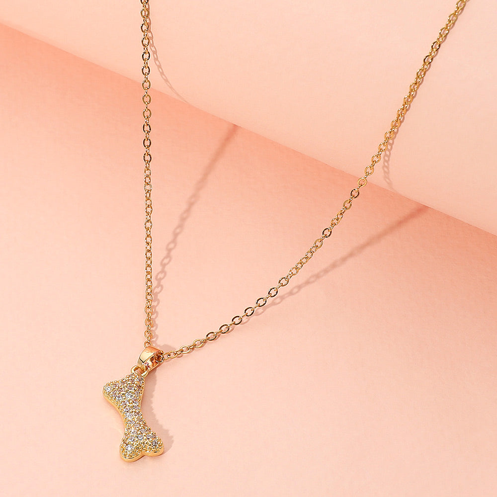 Madeline Love Clear, Gold Stainless Steel Stone Paved Bone Pendant Necklace - Jewelry