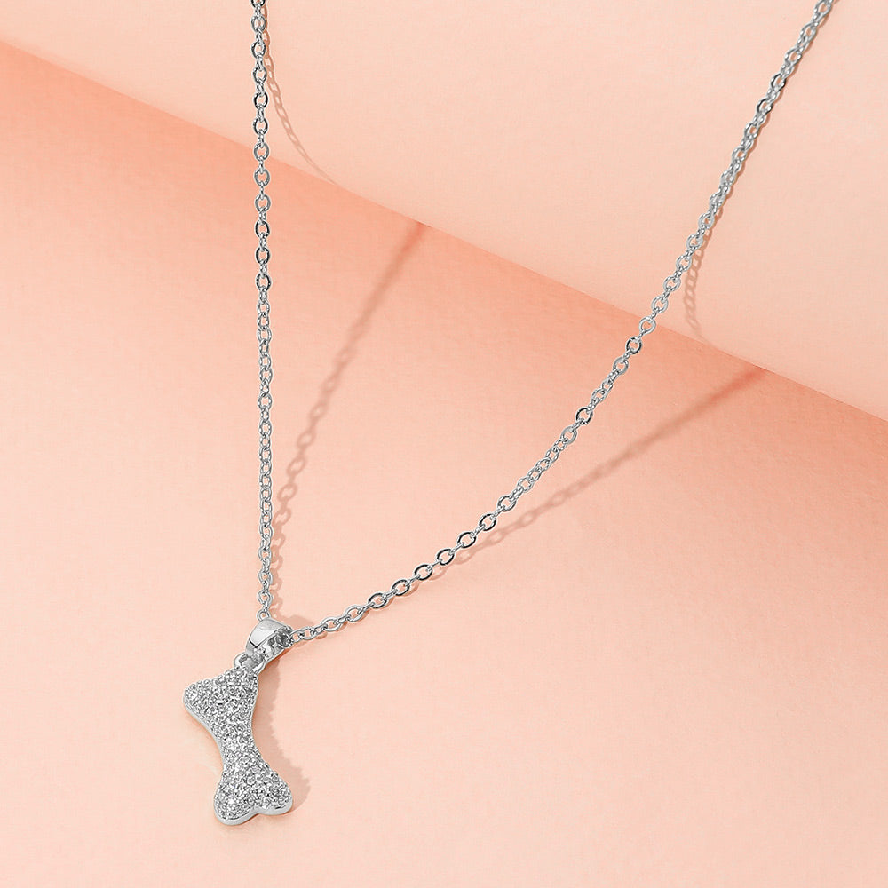 Madeline Love Clear, Silver Stainless Steel Stone Paved Bone Pendant Necklace - Jewelry