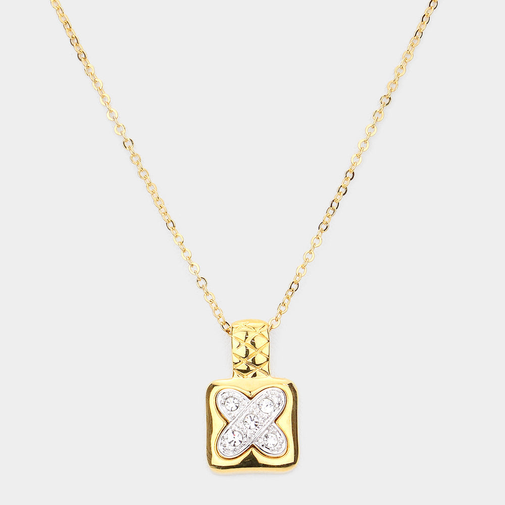Madeline Love Gold X shape point rhinestone pave pendant necklace - Necklaces