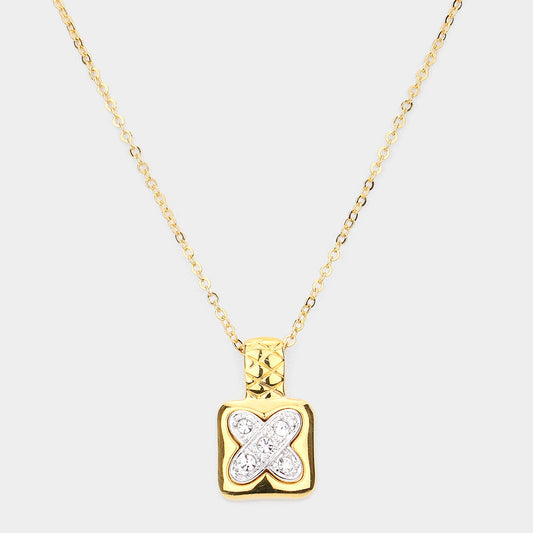 Madeline Love Gold X shape point rhinestone pave pendant necklace - Necklaces