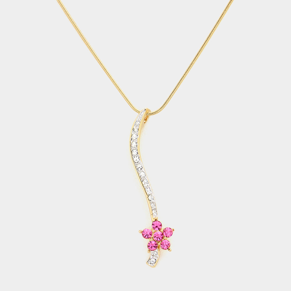 Madeline Love Fuchsia, Gold Crystal Flower Pendant Necklace - Necklaces