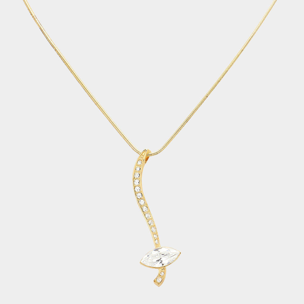 Madeline Love Gold Marquise Crystal Pointed Abstract Bar Pendant Necklace - Jewelry