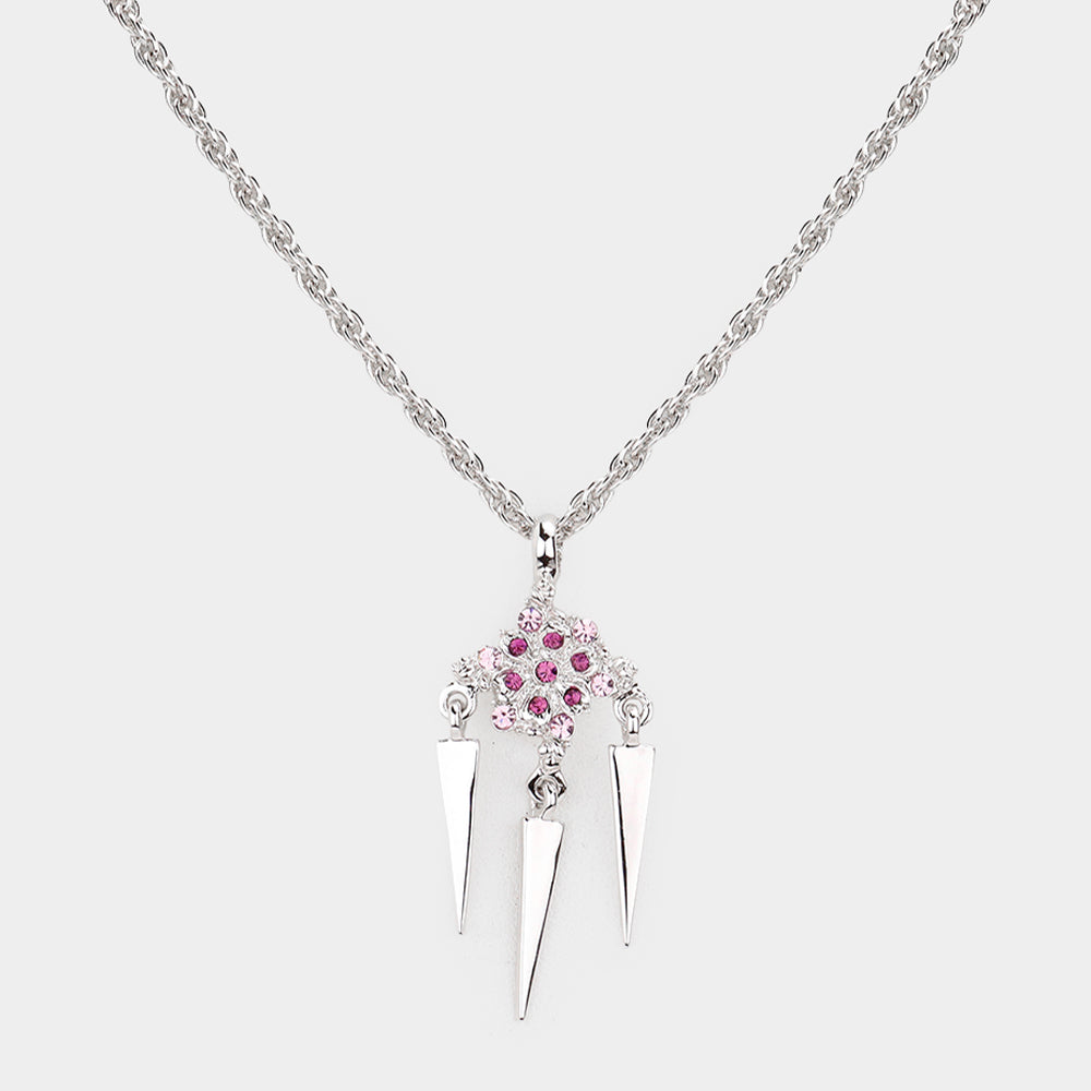 Madeline Love Rhodium Crystal Embellished Triple Spike Pendant Necklace - Necklaces