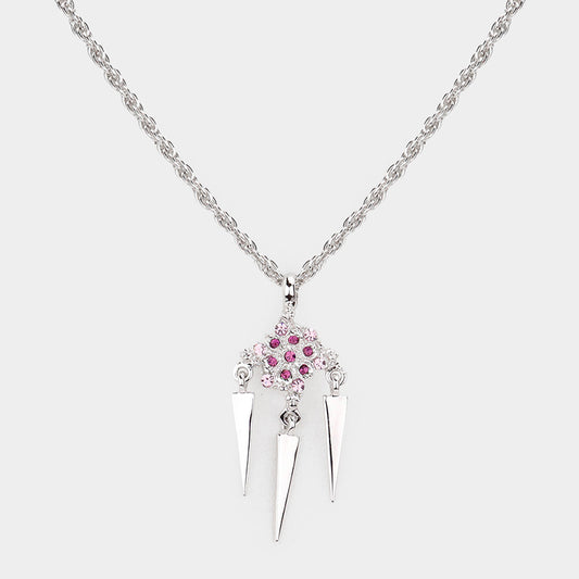 Madeline Love Rhodium Crystal Embellished Triple Spike Pendant Necklace - Necklaces