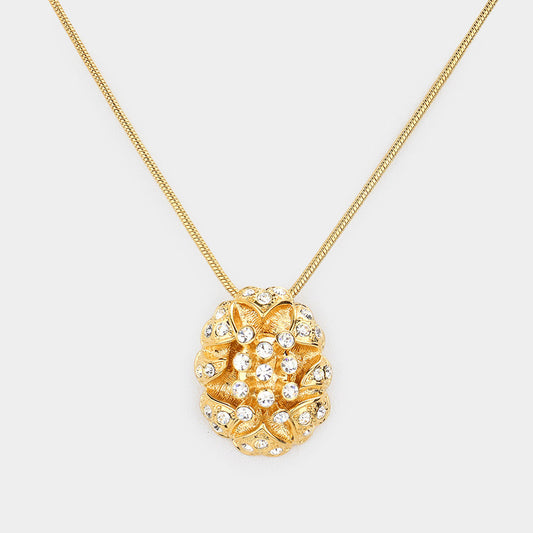 Madeline Love Gold Crystal embellished oval pendant necklace - Necklaces