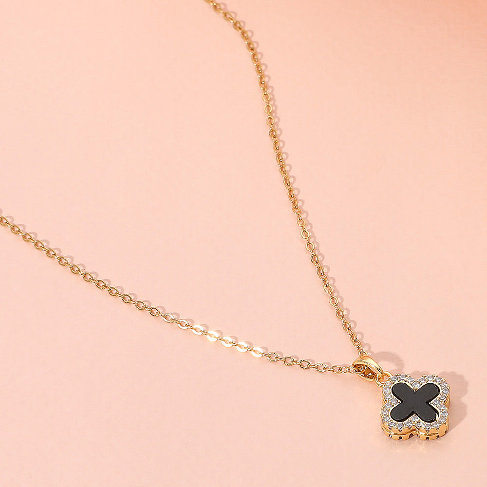 Madeline Love Black, Gold Reversible Stainless Steel Quatrefoil Pendant Necklace - Jewelry