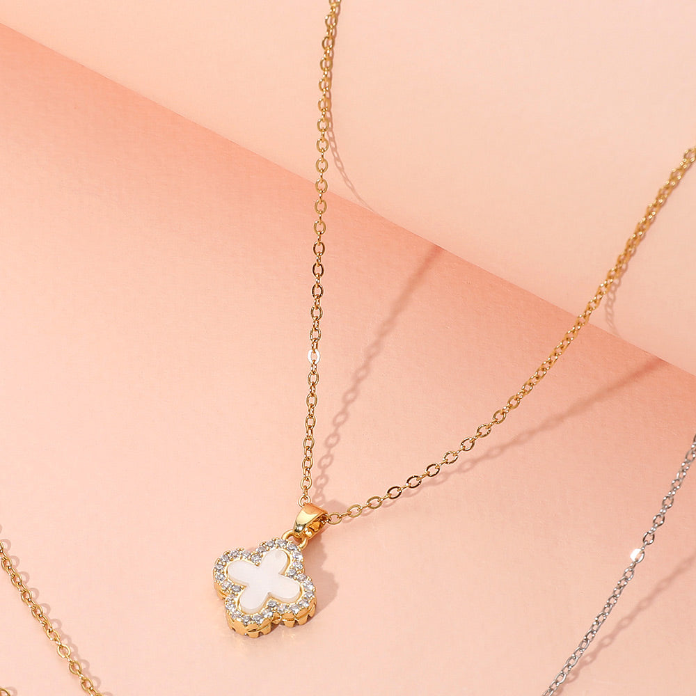 Madeline Love Gold, Mother of Pearl Reversible Stainless Steel Quatrefoil Pendant Necklace - Jewelry
