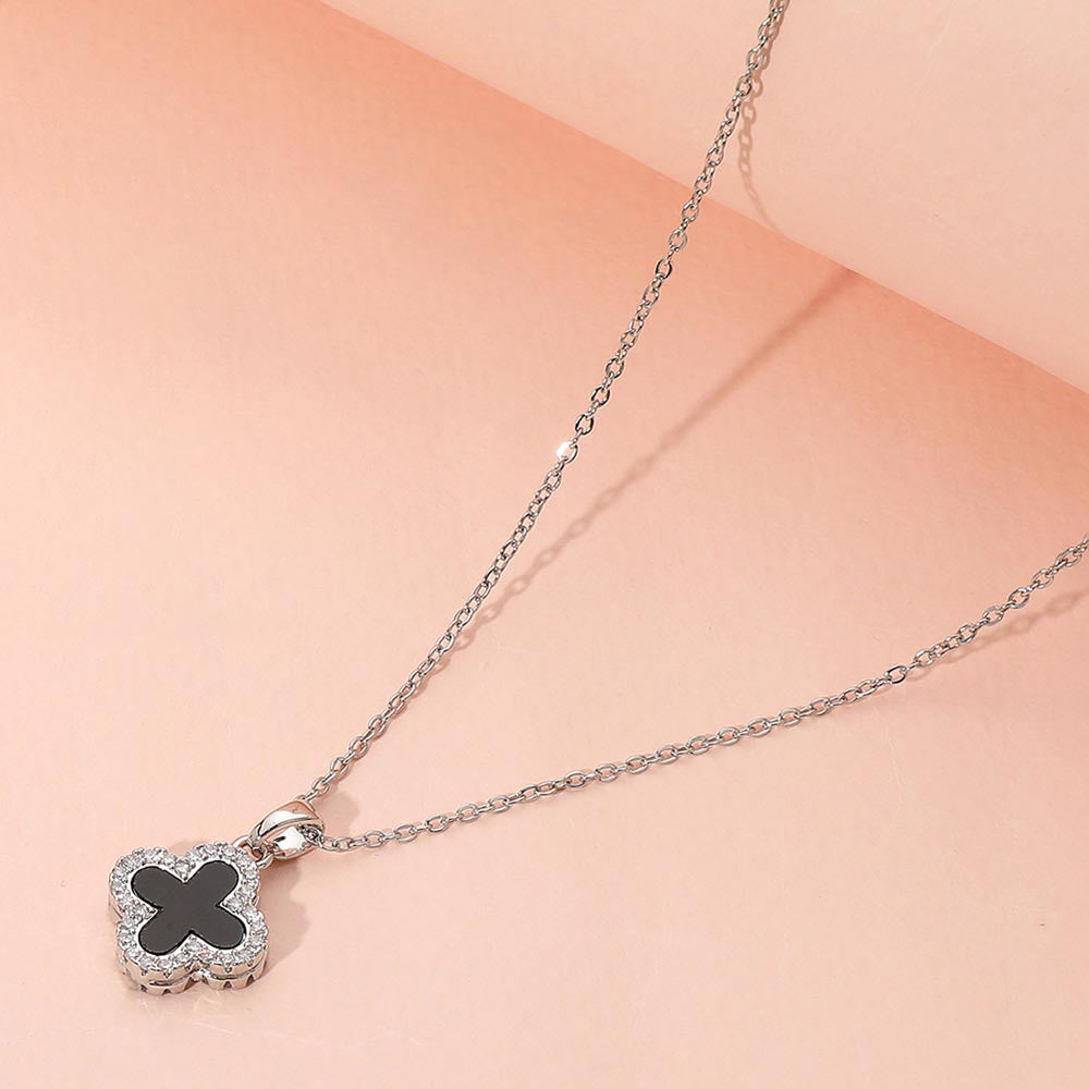 Madeline Love Black, Silver Reversible Stainless Steel Quatrefoil Pendant Necklace - Jewelry