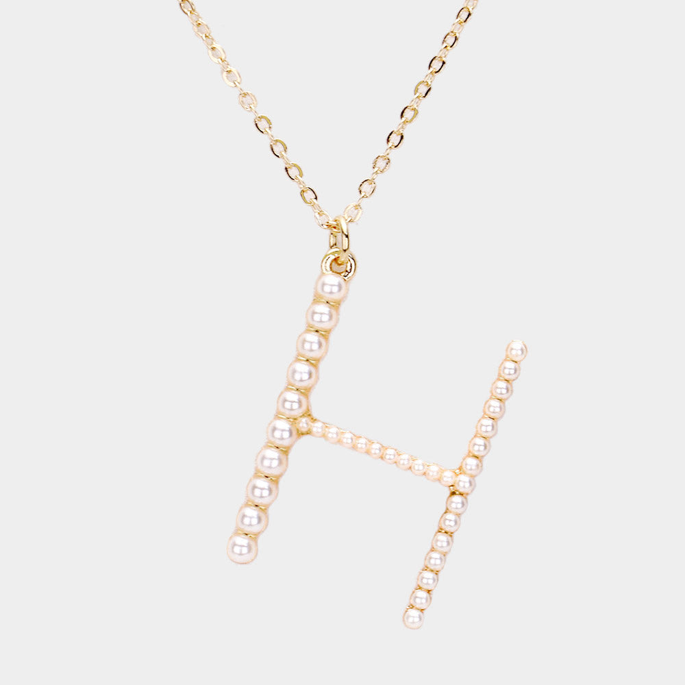 Madeline Love Cream, Gold H - Pearl Statement Initial Monogram Pendant Necklace - Necklaces