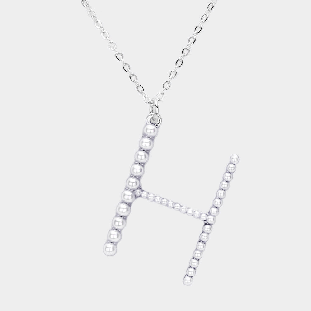 Madeline Love Rhodium, White H - Pearl Statement Initial Monogram Pendant Necklace - Necklaces