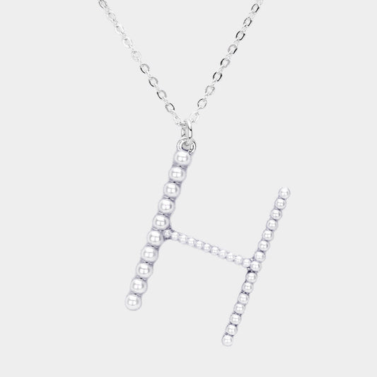 Madeline Love Rhodium, White H - Pearl Statement Initial Monogram Pendant Necklace - Necklaces
