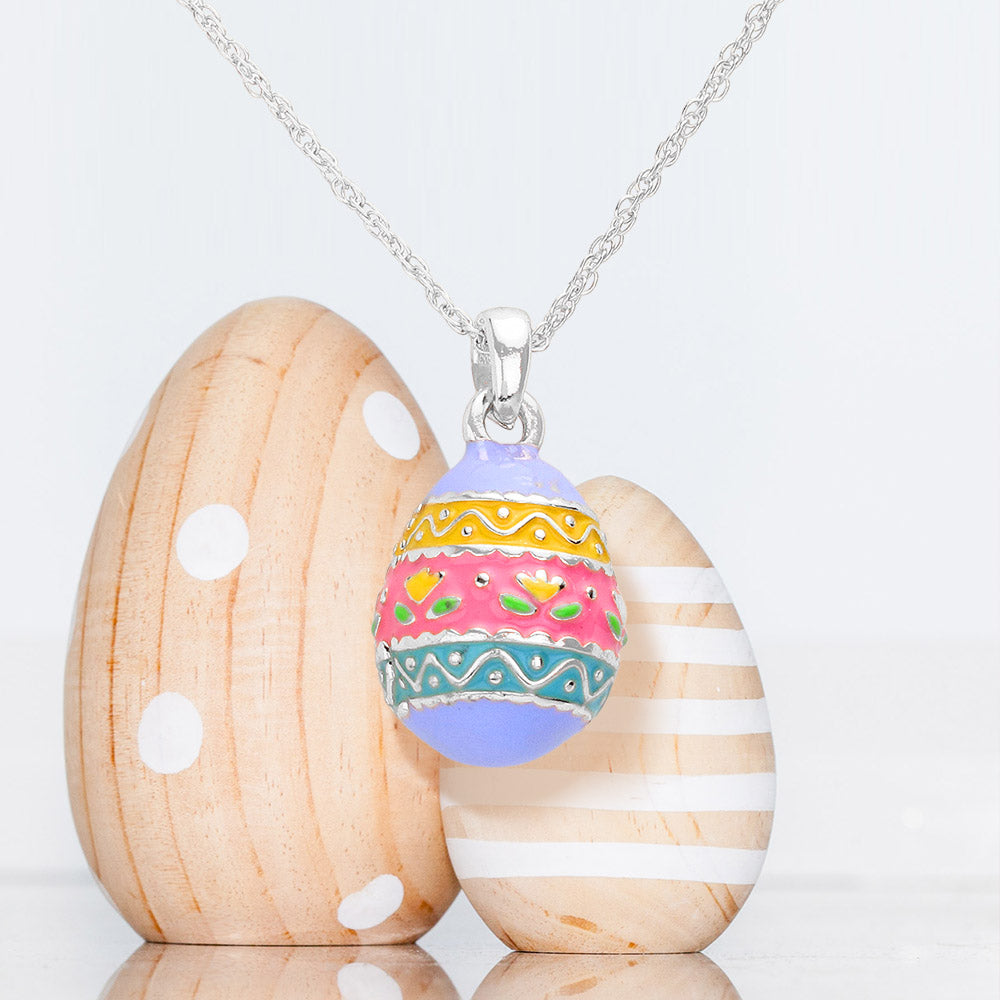 Madeline Love Multi, Silver Enamel Easter Egg Pendant Necklace - Hair Accessories
