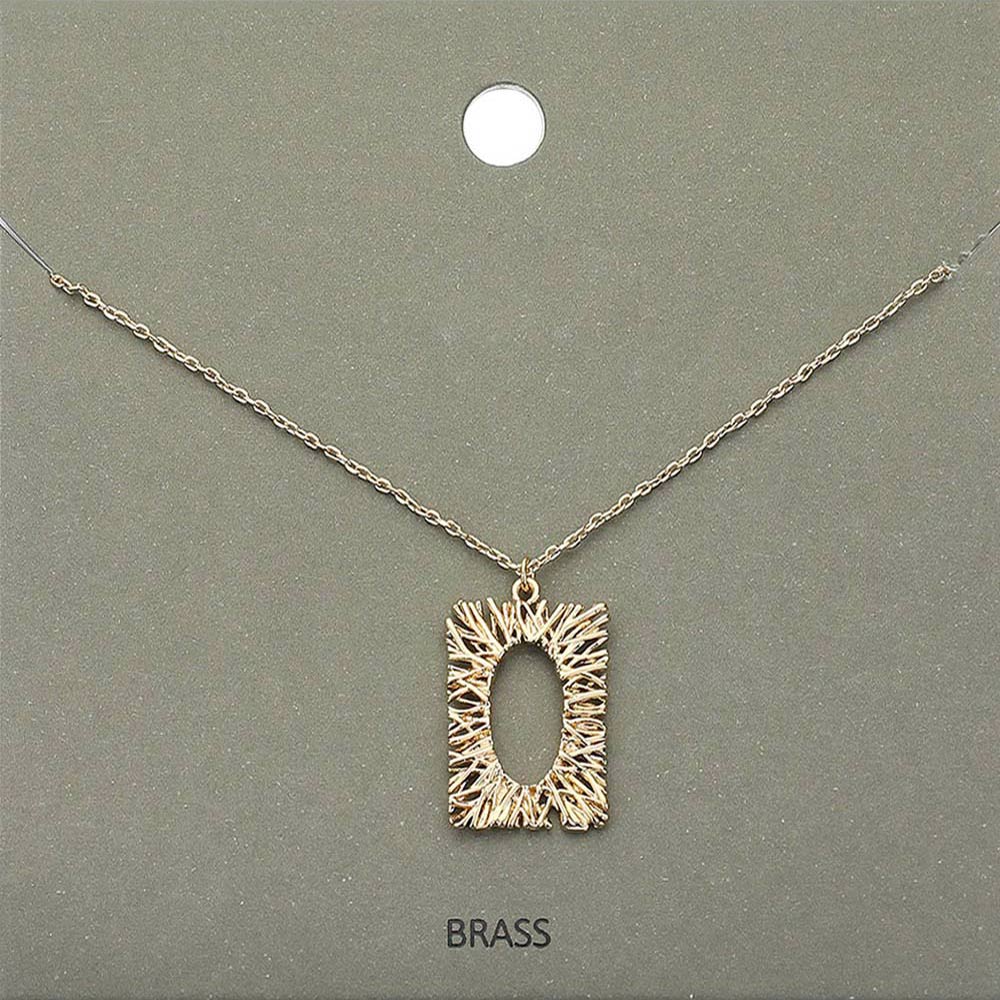 Madeline Love Gold Brass Metal Rectangle Pendant Necklace - Necklaces