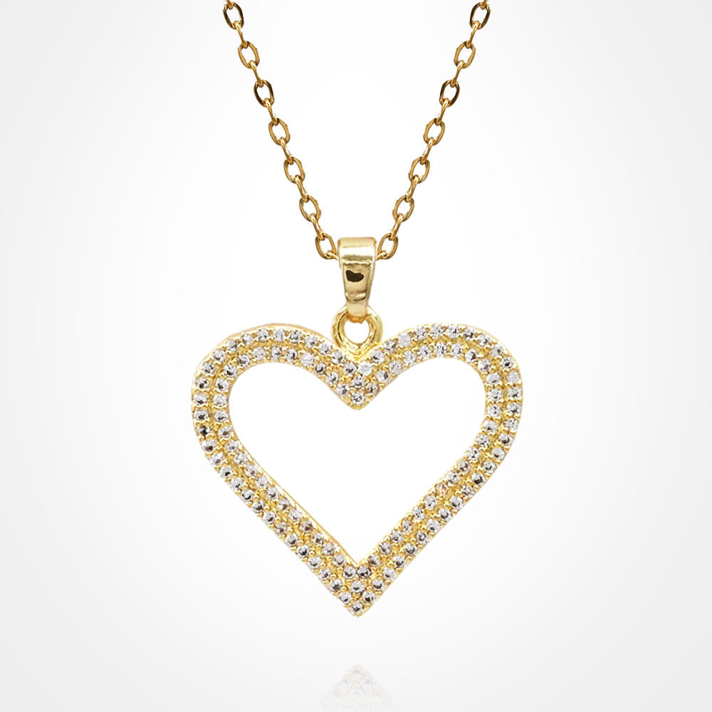 Madeline Love Clear, Gold Stainless Steel CZ Stone Paved Open Heart Pendant Necklace - Jewelry