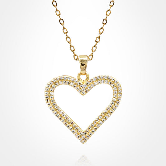 Madeline Love Clear, Gold Stainless Steel CZ Stone Paved Open Heart Pendant Necklace - Jewelry